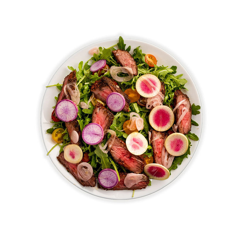 Market Fresh: Peppered Steak & Wild Arugula Salad with Pickled Shallots & Radishes